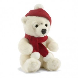 Peluche Ours Polaire Bonnet Echarpe Rouge Noël 25 cm